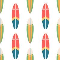 Seamless pattern of surfboards. Summer surfboards in colorful pattern design on white background. vector