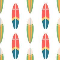 Seamless pattern of surfboards. Summer surfboards in colorful pattern design on white background. vector