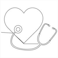Continuous stethoscope single line drawing line art of medical instruments style illustration vector