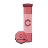 Vitamin C tablet. Illustration of orange flavor effervescent tablets dissolving. vector