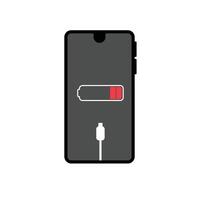 An illustration of the silhouette of a black smartphone with an image of the charging percentage on the screen. vector