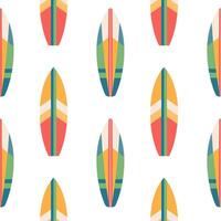 Seamless pattern of surfboards. Summer surfboards in colorful pattern design on white background. vector
