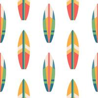 Seamless pattern of surfboards. Summer surfboards in colorful pattern design on white background. vector