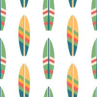 Seamless pattern of surfboards. Summer surfboards in colorful pattern design on white background. vector