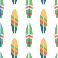 Seamless pattern of surfboards. Summer surfboards in colorful pattern design on white background. vector