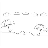 Continuous single line umbrella rain weather art drawing style illustration vector