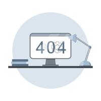 Flat illustration of error 404, on the monitor screen. Desktop. vector