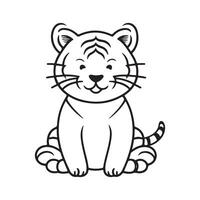 Tiger black and white cartoon character design collection. White background. Pets, Animals. vector