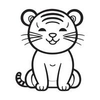 Tiger black and white cartoon character design collection. White background. Pets, Animals. vector