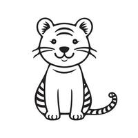 Tiger black and white cartoon character design collection. White background. Pets, Animals. vector