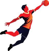 balonmano jugador en acción, ataque cerrar en saltando silueta ilustración. vector