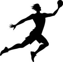 balonmano jugador en acción, ataque cerrar en saltando silueta ilustración. vector
