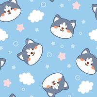 Seamless pattern with cute dogs, stars and clouds vector