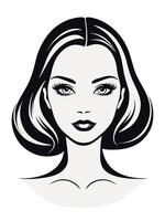 Front face girl with shoulder length hair, middle part symmetrical sleek hairstyle 60s vector