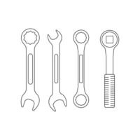 outline style of deference type of wrench mechanic tools white background, mechanic tool and repairing hardware, copy space for text or design white background vector