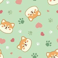 Seamless pattern with cute dogs, hearts and paws vector