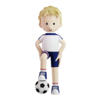 Football joueur avec Balle en dessous de le sien pied 3d personnage png