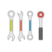 outline style of deference type of wrench mechanic tools white background, mechanic tool and repairing hardware, copy space for text or design white background vector