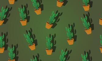 Cactus seamless pattern on green background. vector