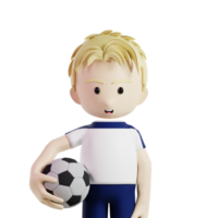 Football joueur en portant le Balle 3d personnage rendre illustration png