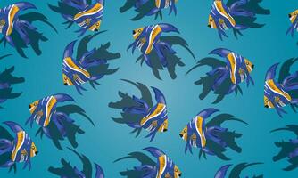 Seamless pattern of ornamental fish. colorful ocean blue background. vector