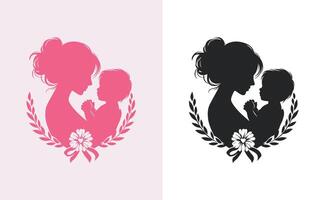 women and child logo design mother's day special can be used in social media post, greeting card design, banner and posters. Happy mothers day silhouette for best mom and child love card design vector