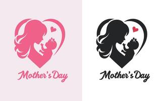 women and child logo design mother's day special can be used in social media post, greeting card design, banner and posters. Happy mothers day silhouette for best mom and child love card design vector