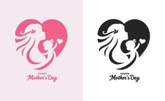 mujer y niño logo diseño de la madre día especial lata ser usado en social medios de comunicación correo, saludo tarjeta diseño, bandera y carteles contento madres día silueta para mejor mamá y niño amor tarjeta diseño vector