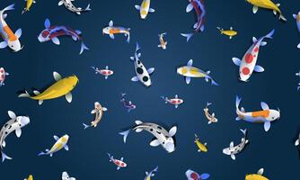 Seamless pattern koi fish on deep blue background. vector