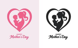 women and child logo design mother's day special can be used in social media post, greeting card design, banner and posters. Happy mothers day silhouette for best mom and child love card design vector