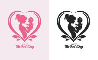 women and child logo design mother's day special can be used in social media post, greeting card design, banner and posters. Happy mothers day silhouette for best mom and child love card design vector