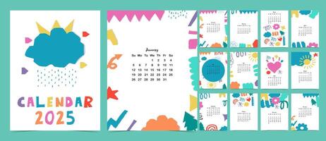 2025 table monthly calendar week start on Sunday with shape that use for vertical digital and printable A4 A5 size vector