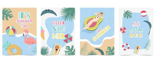 Party summer time postcard with pool and beach for vertical a4 design vector