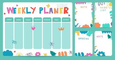 cute weekly planner background with shape,curve. illustration for kid and baby.Editable element vector