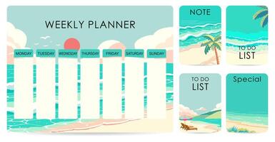 cute weekly planner background with beach,summer. illustration for kid and baby.Editable element vector