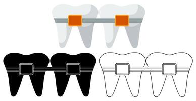 conjunto diente dental tirantes icono dentista símbolo plano diseño ilustración vector