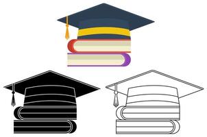 Set stack of books with graduation cap icon study symbol flat design illustration vector