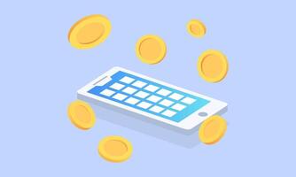 3d realista icono en línea pago flotante dinero monedas diseño vector