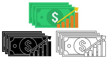 conjunto dólar dinero crecimiento icono símbolo diseño ilustración vector