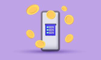 3d realista icono teléfono inteligente en línea pago flotante dinero monedas diseño vector