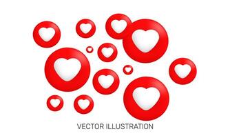 3d realista icono social medios de comunicación gustos forma rojo círculos concepto diseño vector