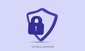 3d realistic icon purple cyber security concept design vector