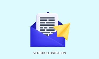 3d realistic icon send email notification unread mail design vector