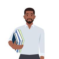 Young college student standing with books. vector