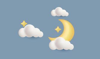 3d realistic icon cloud moon stars night design vector