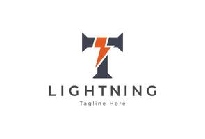 Letter T Lightning Logo, Letter T with thunder bolt combination, usable for brand and company logos, flat design logo template, illustration vector