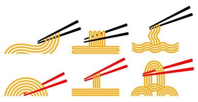 Set noodles with chopstick icon logo. ramen spaghetti symbol design illustration vector