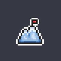 snow mountain with red flag in pixel art style vector