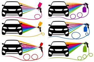 set car painting logo. spray gun colorful splash paint icon design illustration vector
