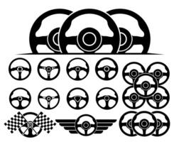 Set Steering Wheel silhouette icon. automobile logo design illustration vector